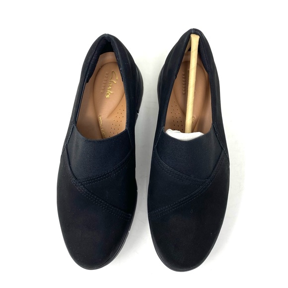 Clarks Loriini West Slip-On Wedge Shoes Wide Black Nubuck Comfort NIB - Picture 5 of 8